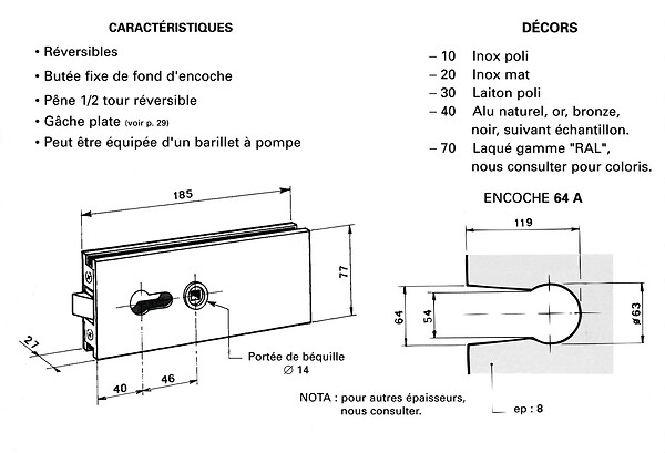 METALUX - Serrure de milieu fournie avec béquille double réf 9045 - large