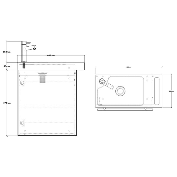 GODART - Pack lave-mains Noir Mat avec porte serviette - robinetterie eau froide à gauche - L.48 X H. 52.5 cm - Houston - large