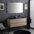 KIAMAMI VALENTINA - Meuble Salle De Bains Suspendu 120Cm Chêne Avec Lavabo Noir, Miroir Et Lampe | Berlin - vignette