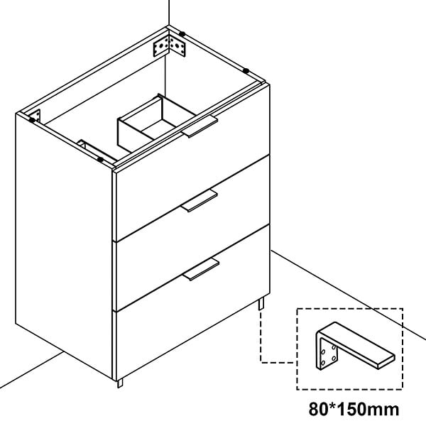 AICA SANITAIRE - AICA Meuble de salle de bain mural avec pieds Blanc 80 cm - 3 tiroirs, lavabo inclus - large