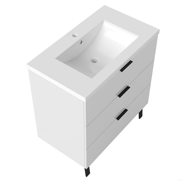 AICA SANITAIRE - AICA Meuble de salle de bain mural avec pieds Blanc 80 cm - 3 tiroirs, lavabo inclus - large