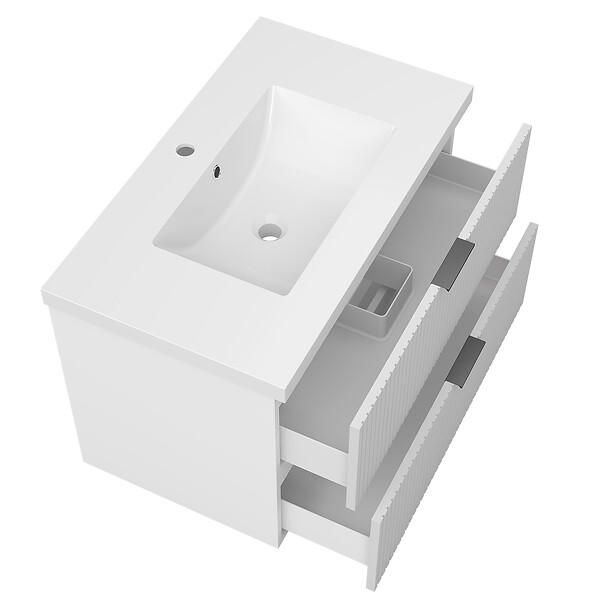 AICA SANITAIRE - AICA Meuble de salle de bain mural Blanc 80 cm - 2 tiroirs, lavabo inclus - large