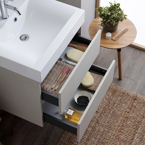KIAMAMI VALENTINA - Meuble De Salle De Bain 60Cm 2 Tiroirs Gris Perle Avec Lavabo | Valentina - large