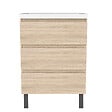 AICA SANITAIRE - Meuble de salle de bain suspendu 60 cm, 3 tiroirs, MDF chêne, avec vasque – pieds inclus - vignette