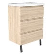 AICA SANITAIRE - Meuble de salle de bain suspendu 60 cm, 3 tiroirs, MDF chêne, avec vasque – pieds inclus - vignette