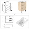 AICA SANITAIRE - Meuble de salle de bain suspendu 60 cm, 3 tiroirs, MDF chêne, avec vasque – pieds inclus - vignette