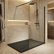 CERAMIA - Ceramia Essential 140x80 cm receveur de douche rectangulaire à poser SMC avec surface effet pierre, noir (CERAES14080B) - vignette