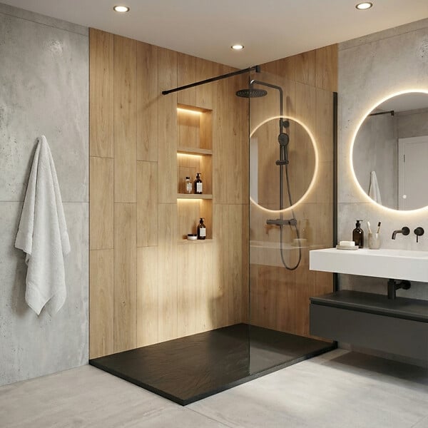 CERAMIA - Ceramia PixL 120x90 cm receveur de douche rectangulaire à poser en résine composite, surface effet pierre, noir (CERAPX12090B) - large