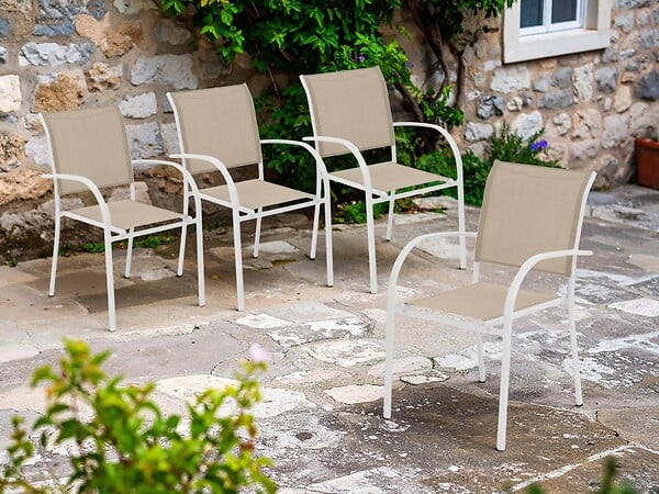HESPERIDE - Lot de 4 fauteuils de jardin en texaline Piazza Lin/Blanc - Hespéride - large