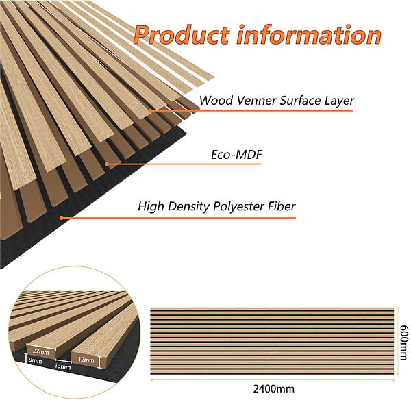 AICA SANITAIRE - Lot de 3 Panneaux Muraux Décoratifs Acoustiques Bois MDF 240x60cm Chêne clair AntiBruit, Facile à Poser - large