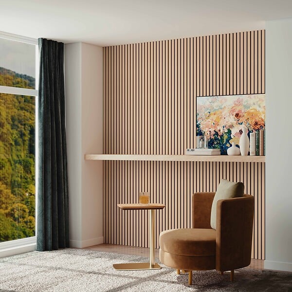 AICA SANITAIRE - Lot de 2 Panneaux Muraux Décoratifs Acoustiques Bois MDF 120x60cm Chêne foncé  AntiBruit, Facile à Poser - large