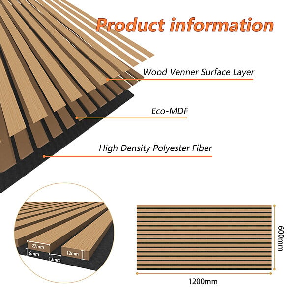 AICA SANITAIRE - Lot de 2 Panneaux Muraux Décoratifs Acoustiques Bois MDF 120x60cm Chêne foncé  AntiBruit, Facile à Poser - large