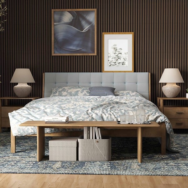 AICA SANITAIRE - Lot de 2 Panneaux Muraux Décoratifs Acoustiques Bois MDF 240x60cm Noyer  AntiBruit, Facile à Poser - large