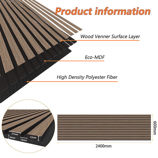 AICA SANITAIRE - Lot de 2 Panneaux Muraux Décoratifs Acoustiques Bois MDF 240x60cm Noyer  AntiBruit, Facile à Poser - large