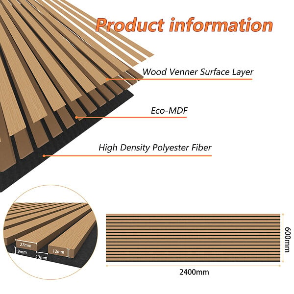 AICA SANITAIRE - Lot de 3 Panneaux Muraux Décoratifs Acoustiques Bois MDF 240x60cm Chêne foncé  AntiBruit, Facile à Poser - large
