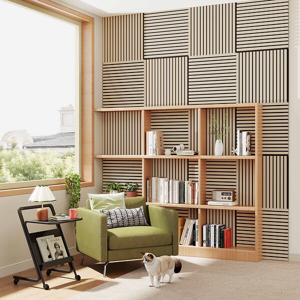 AICA SANITAIRE - Lot de 4 Panneaux Muraux Décoratifs Acoustiques Bois MDF 60x60cm  Chêne clair  AntiBruit, Facile à Poser - large