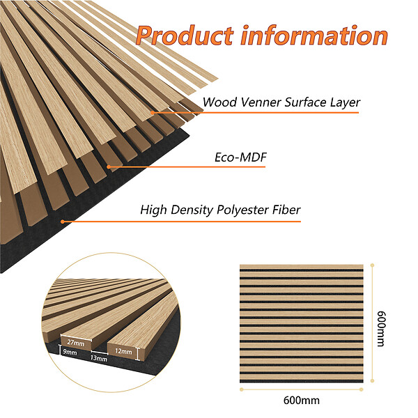 AICA SANITAIRE - Lot de 4 Panneaux Muraux Décoratifs Acoustiques Bois MDF 60x60cm  Chêne clair  AntiBruit, Facile à Poser - large