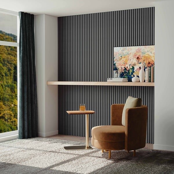 AICA SANITAIRE - Lot de 2 Panneaux Muraux Décoratifs Acoustiques Bois MDF 120x60cm Chêne noir  AntiBruit, Facile à Poser - large