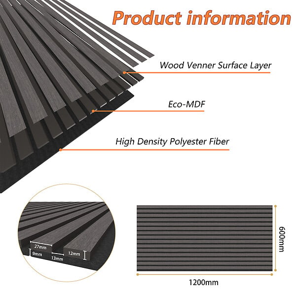 AICA SANITAIRE - Lot de 2 Panneaux Muraux Décoratifs Acoustiques Bois MDF 120x60cm Chêne noir  AntiBruit, Facile à Poser - large