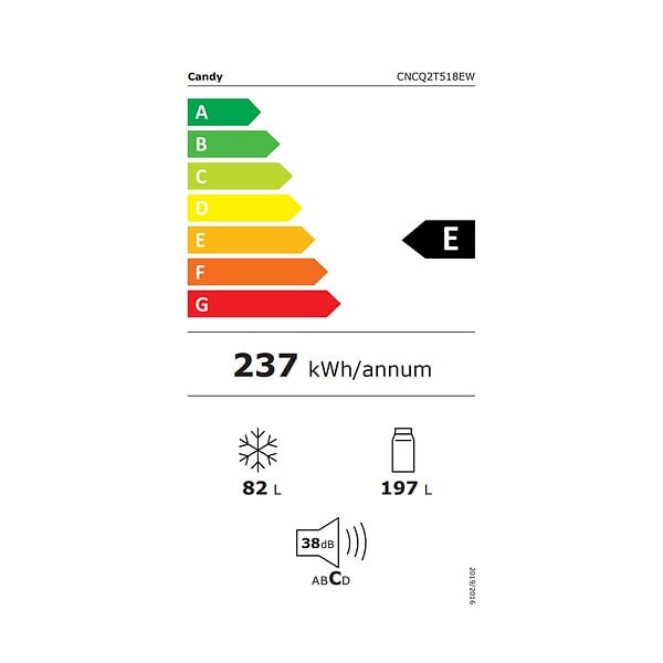 CANDY - réfrigérateur combiné 54.5cm 280l ventilé - CNCQ2T518EW - large