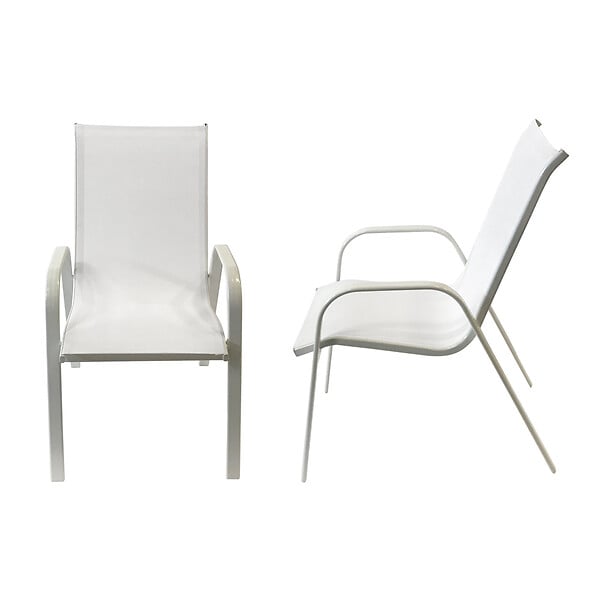 HAPPY GARDEN - Lot de 8 chaises MARBELLA en textilène blanc - aluminium blanc - large