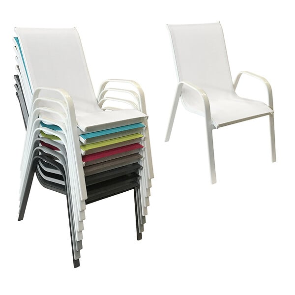 HAPPY GARDEN - Lot de 8 chaises MARBELLA en textilène blanc - aluminium blanc - large