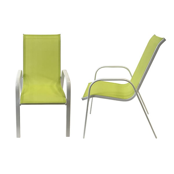 HAPPY GARDEN - Lot de 4 chaises MARBELLA en textilène vert - aluminium blanc - large