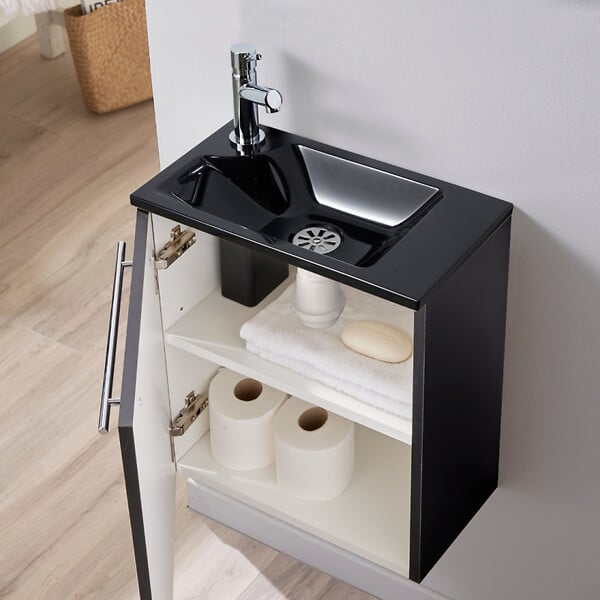 GODART - Pack lave-mains Noir Mat avec vasque design noire - Robinetterie Eau froide à gauche - L.42.5 X H. 48.6 cm - Hanos - large