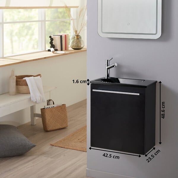 GODART - Pack lave-mains Noir Mat avec vasque design noire - Robinetterie Eau froide à gauche - L.42.5 X H. 48.6 cm - Hanos - large