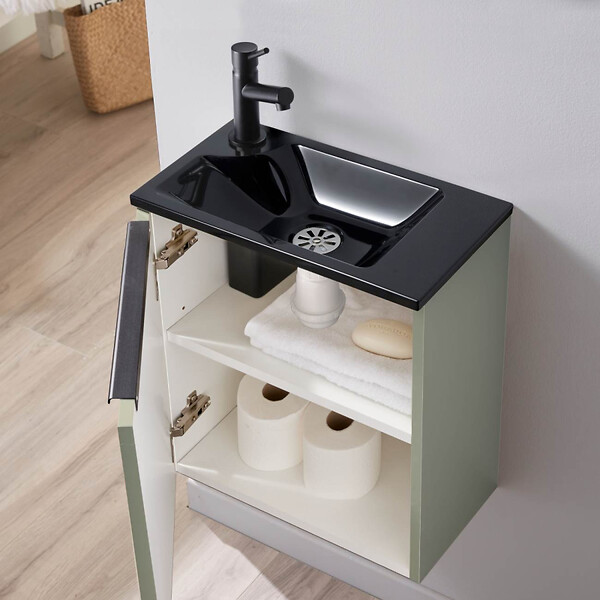 GODART - Pack lave-mains Vert et poignée noire avec lave-mains extra fin noir - Robinet Eau froide à gauche -L.42.5 X H.48.6cm - large