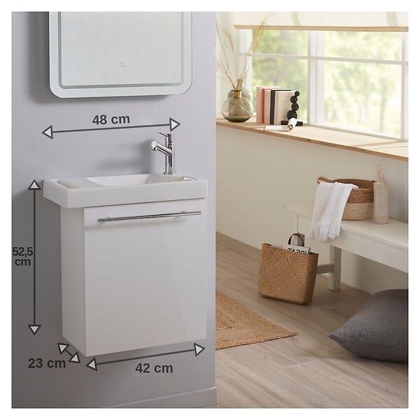 PLANETE BAIN - Lave mains blanc pour wc avec robinet eau froide à droite - large