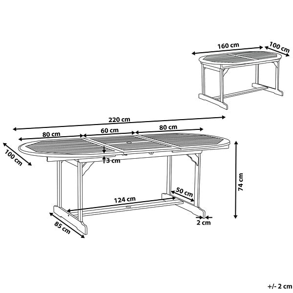 BELIANI - Table de salle à manger de jardin extensible MAUI 160/220 cm 100 cm Acacia Marron clair - large