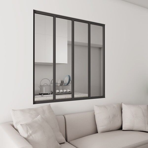 AICA SANITAIRE - Verrière Atelier en 4 vitrage fixe en cadre noir H.108cm x L.123cm verrière fixe kit de verrière et vitrage - large