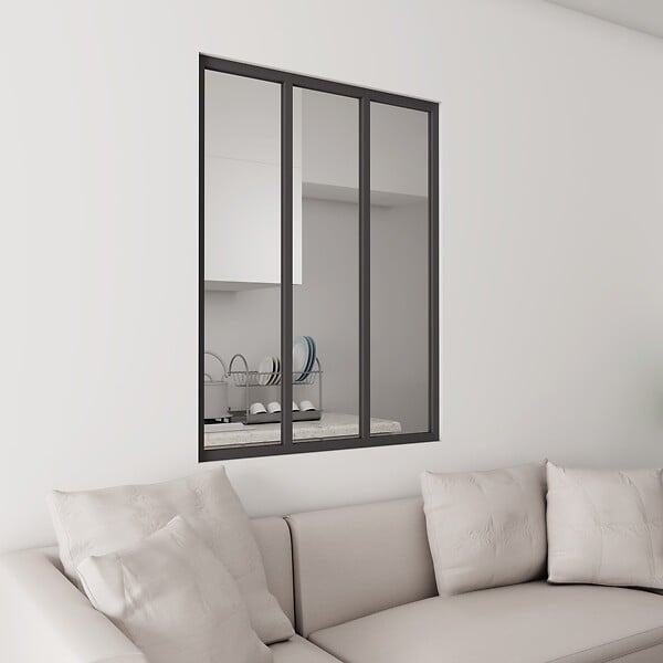 AICA SANITAIRE - Verrière Atelier en 3 vitrage fixe en cadre noir H.108cm x L.93cm verrière fixe kit de verrière et vitrage - large