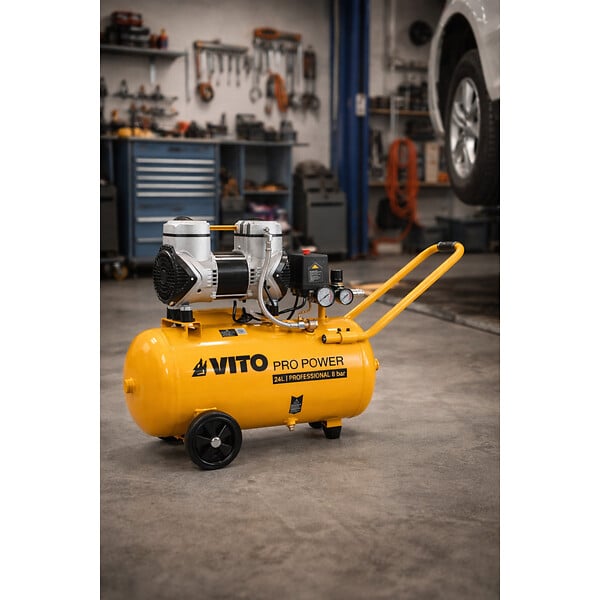 VITO - Compresseur à Air Portatif Silencieux 24L 2CV / 1,5 kW Gonfleur Pneus Voiture Chantier Sans huile 8 bar VITO - large