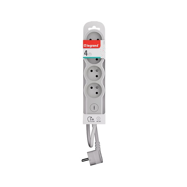 LEGRAND - Multiprise fb 4x2p+t standard interrupteur 3m blanc/gris - large