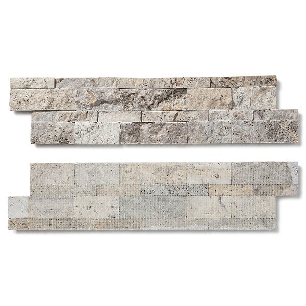 RO'MA NATURE - Pierre de parement Travertin Gris Silver 60x15 cm Brut (lot de 0,99 m² soit 11 plaques) - large