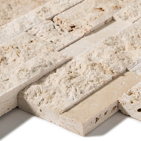 RO'MA NATURE - Parement Travertin Beige 60x15 cm Brut/Adouci (lot de 0,99 m² soit 11 plaques) - large