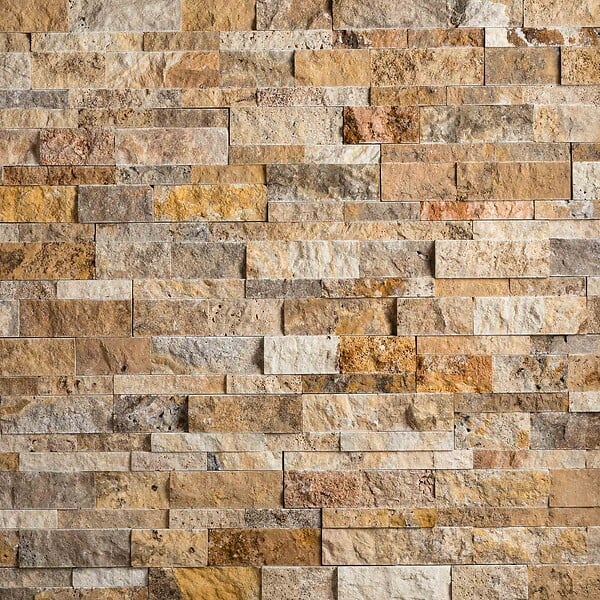 RO'MA NATURE - Pierre de parement Travertin Scabos 60x15 cm Brut (lot de 0,99 m² soit 11 plaques) - large