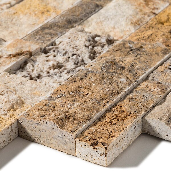 RO'MA NATURE - Pierre de parement Travertin Scabos 60x15 cm Brut (lot de 0,99 m² soit 11 plaques) - large