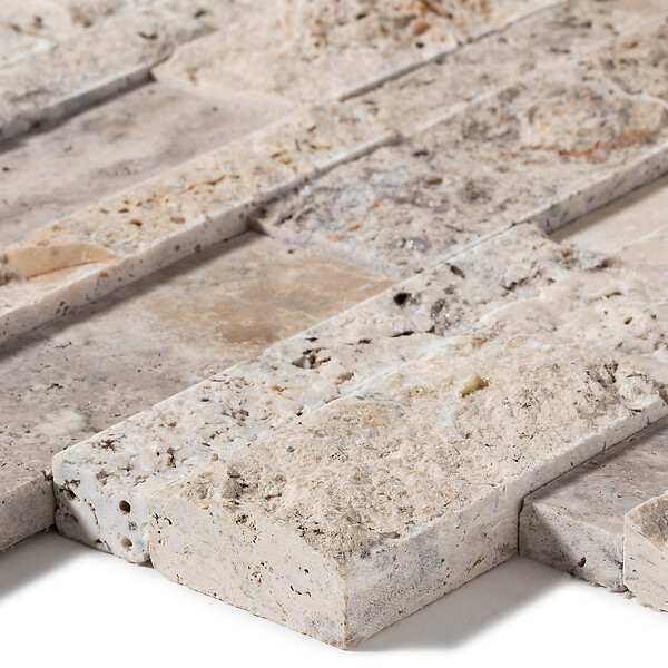 RO'MA NATURE - Pierre de parement Travertin Gris Silver 60x15 cm Brut/Adouci (lot de 0,99 m² soit 11 plaques) - large