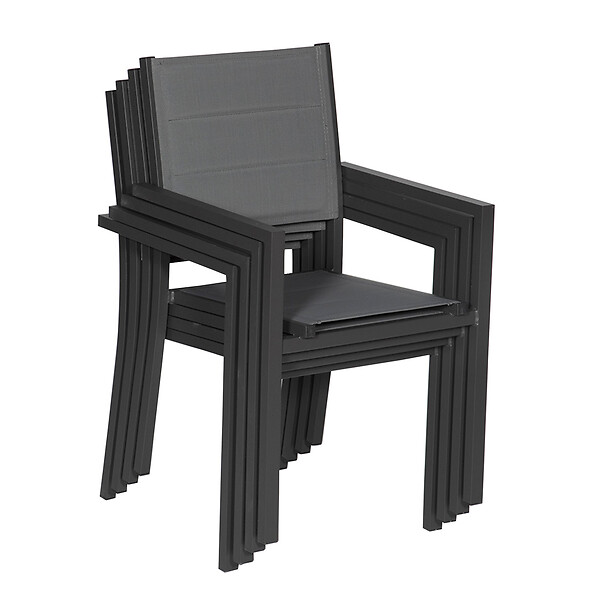 HAPPY GARDEN - Lot de 10 chaises rembourrées en aluminium anthracite - textilène gris - large