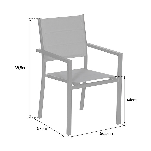 HAPPY GARDEN - Lot de 10 chaises rembourrées en aluminium anthracite - textilène gris - large