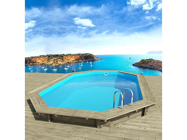 HABITAT ET JARDIN - Piscine bois " Miami 145  " - 4.86 x 3.36 x 1.45 m + Pompe à chaleur  3.5 kw/h - large