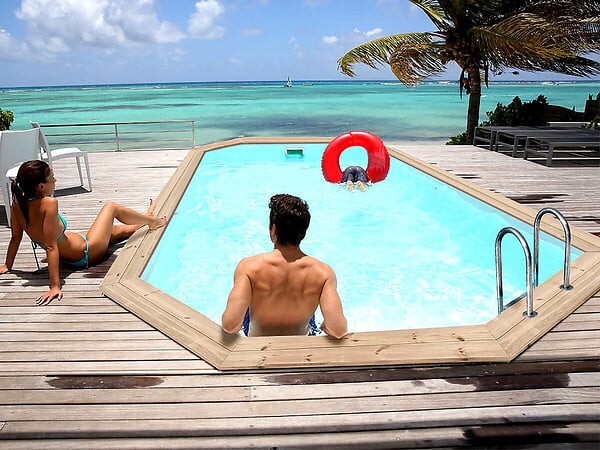 HABITAT ET JARDIN - Piscine Bois Cordoue 3.48 X 2.15 X 1.18 M et Mini Pompe À Chaleur 3.4kw - Métal - Gris Foncé - large