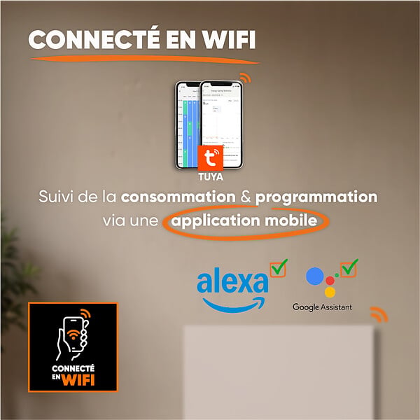 BESTHERM - Radiateur électrique fixe connecté WIFI à inertie sèche céramique 1000W NESSA CONNECT horizontal blanc - large