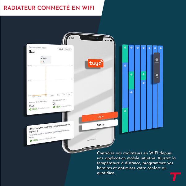 THOMSON - Radiateur électrique fixe à inertie sèche céramique - THOMSON - MILLA 1000W - Connecté WiFi - blanc - NF - large