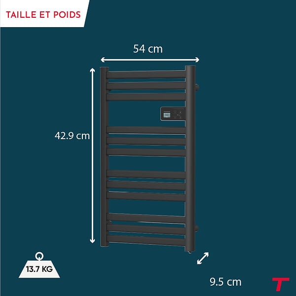 BESTHERM - Sèche-serviette électrique sans fluide - THOMSON - COSMO 500W - Connecté WiFi - noir - NF - large