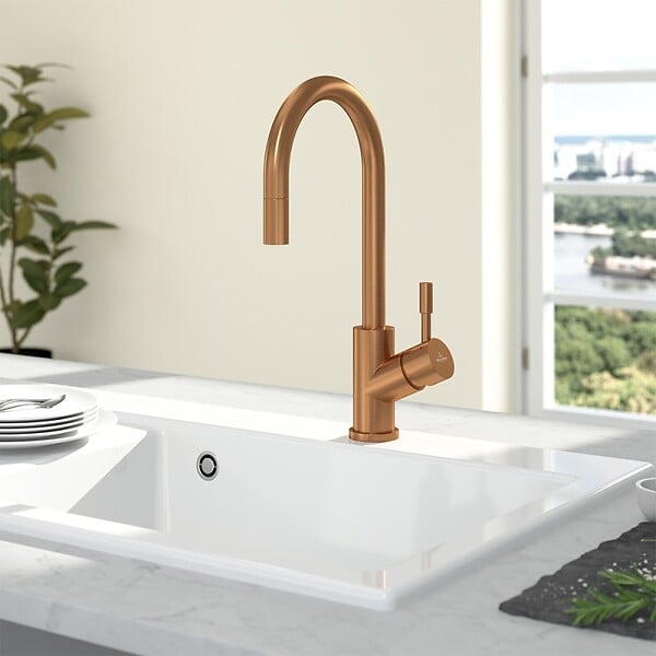 VILLEROY ET BOCH - Robinet cuisine  Umbrella flex bronze + nettoyant - large
