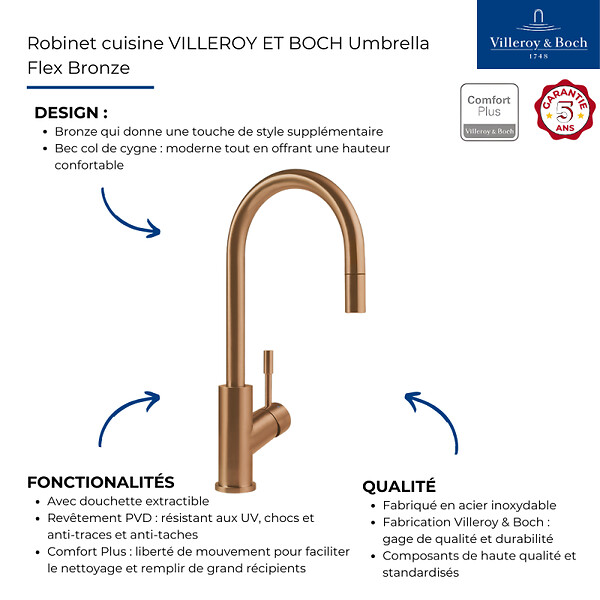 VILLEROY ET BOCH - Robinet cuisine  Umbrella flex bronze - large